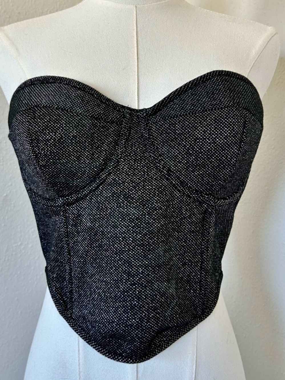 Hunter + Brown Strapless Black Sparkly Glitter Bustier Top. NWT